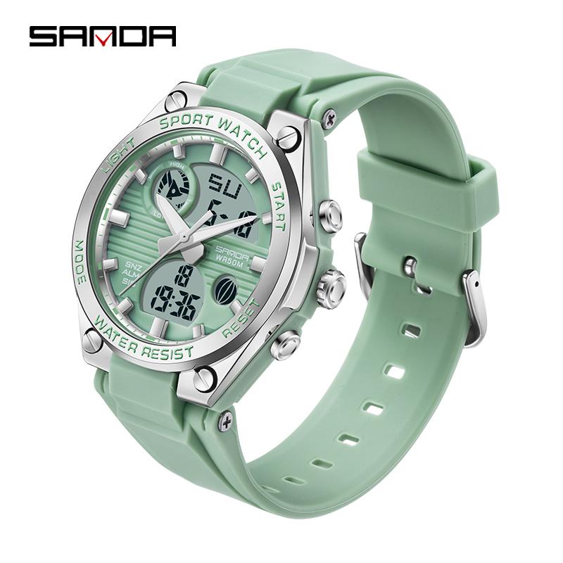 SANDA New Digital Women Watches Student Sports Chronograph Calendar Lady Quartz Wristwatch Waterproof Girl Electronic Clock