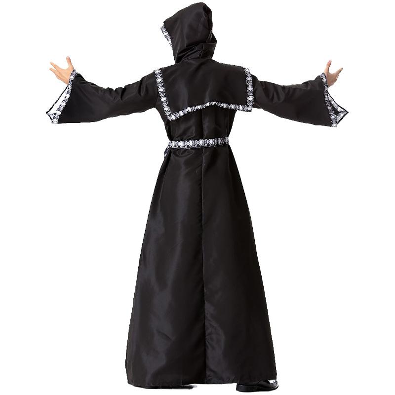 Halloween Costume Male Adult Dark Wizard Masquerade Ball Horror Grim Reaper cos Undead Skeleton Play Dress