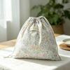 Pastoral Floral Print Large-Capacity Drawstring Fabric Travel Bag with Pockets