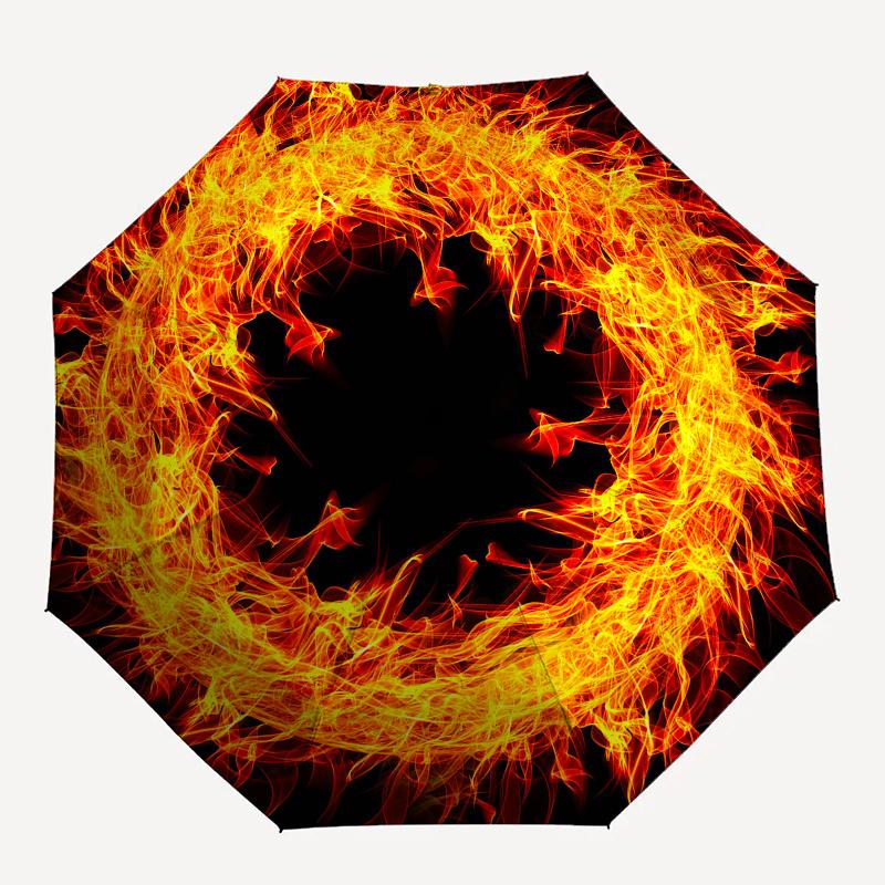 Flaming Circle Wall Decal - Fire Art Umbrella, Portable 3-Fold Umbrella for Men & Women,Halloween & Christ