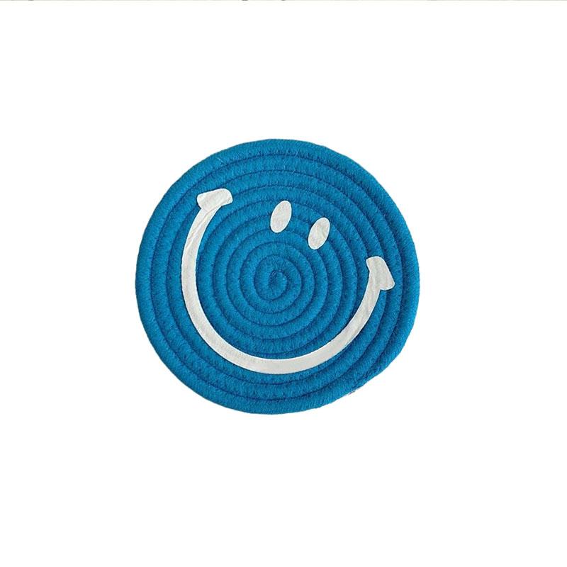 Smiling Face Round Mat Woven Ramie Placemats Anti Slip Dining Table Mats Non-Slip Tableware Bowl Pads Kitchen Drink Cup Coasters