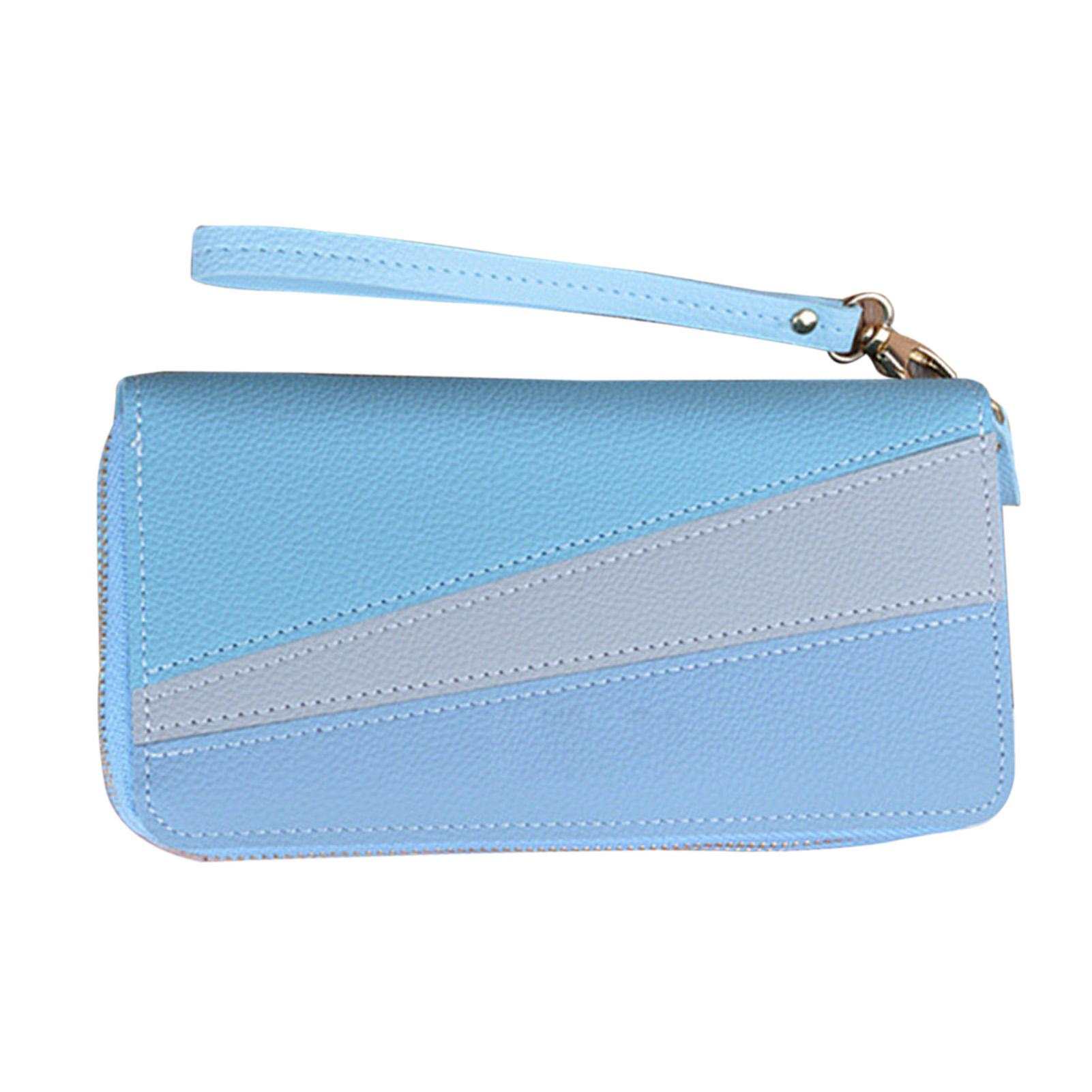 

Длинный кошелек-портмоне из ПУ на двойной молнии, 2 отделения, большая вместимость, цветная вставка, ручная сумочка для женщин и взрослых синий