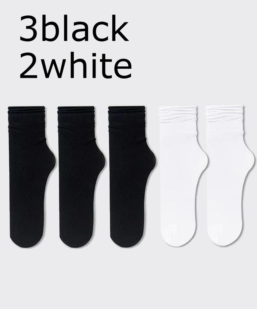 5/10 Pairs Ice Silk Women's Middle Tube Thin Socks Summer Cool Black and White Socks Ice Pile Ladies' Casual Socks