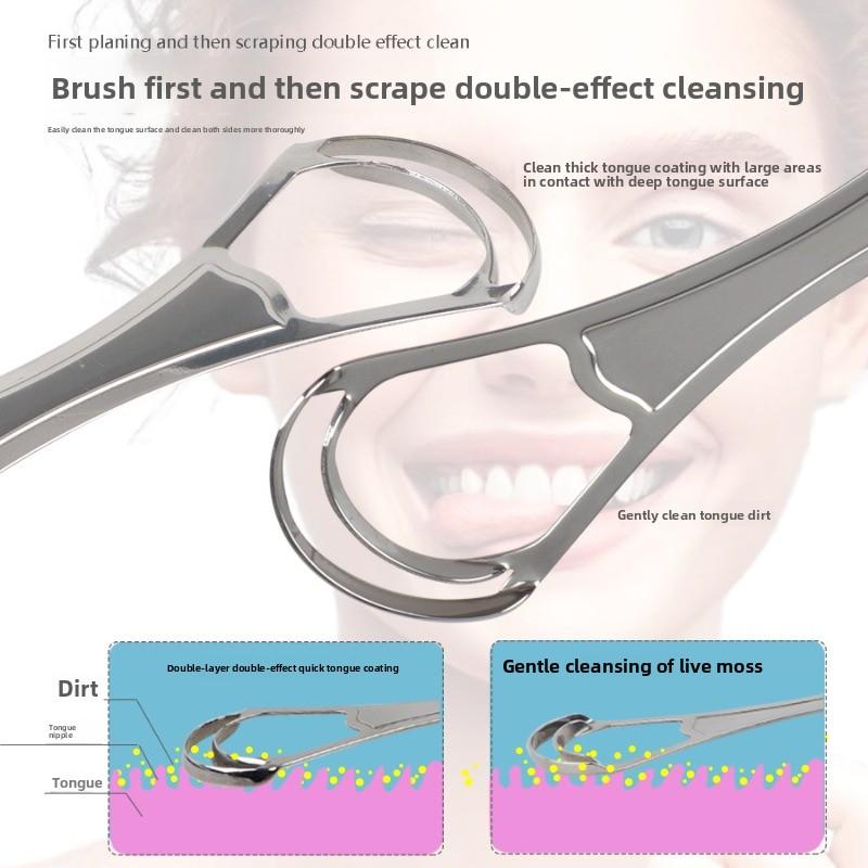 Offener Zungenschaber aus Edelstahl, Zungenreinigungsbürste mit Beschichtung, Mundhygiene-Pflegewerkzeug