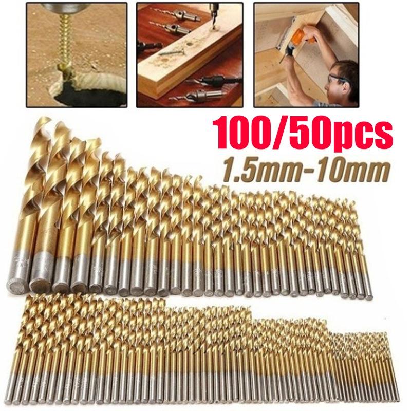 98pcs Titanium Coated Twist Drill Bit High Speed Steel Straight Shank Twist Drill Bits Set 1.5mm-10mm sturdy 98pcs Titanium Coated Twist Drill Bit High Speed Steel Straight Shank Twist Drill Bits Set 1.5mm-10mm sturdy