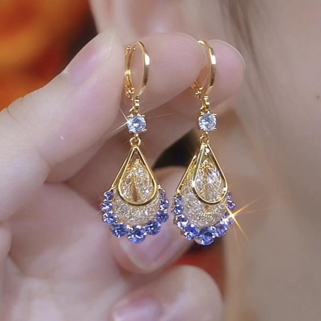 Elevate Your Style with These 2025 Hot Purple Mesh Water Drop Earrings, Featuring a High-end Luxury Niche Design and Exquisite Ear Buckles for Women.
