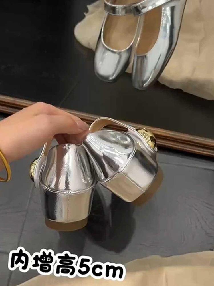 Inner height increase of 5cm with Mary Jane Korean version retro versatile shallow mouth single shoes women's evening shoes