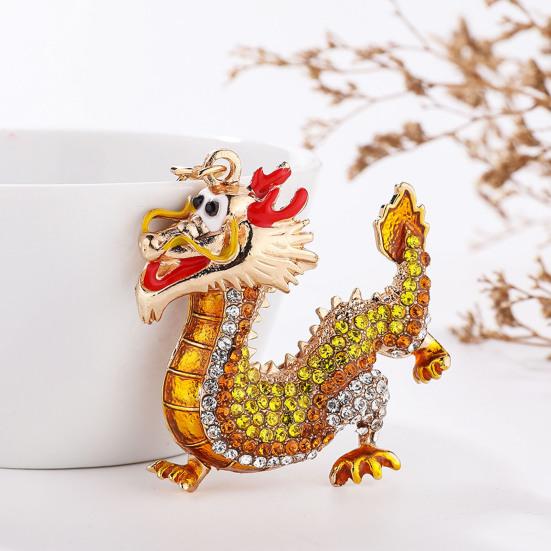 Chinese Zodiac Dragon Keychain Luxury Rhinestone DIY Backpack Handbag Decoration Key Ring Pendant Ornament New Year Spring Festival Gift