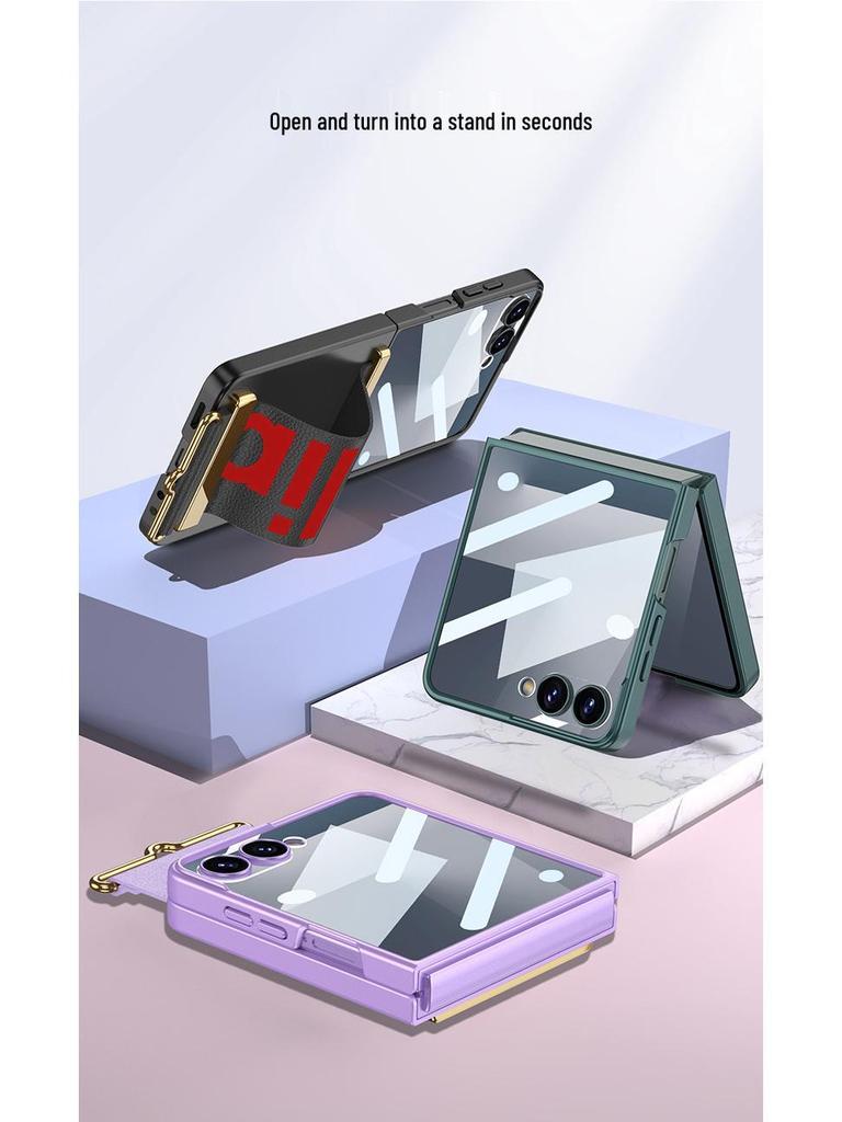 Ultradünne, modische Armbandhülle für Samsung Z Flip7 – Unifarben mit Anti-Peep-Schutzfolie