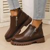 Herbst Damen Stiefeletten Neu 2026 Retro Britische Plateau Kurzstiefel Mode Retro PU Leder Outdoor Rutschfeste Schuhe Botas Mujer