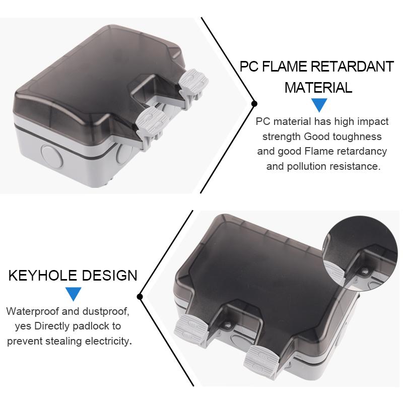 Priză de perete exterior, rezistentă la apă și praf, standard IP66 UK, albă, cu întrerupător dublu și lumină, 13A, pentru casă și grădină, 250V