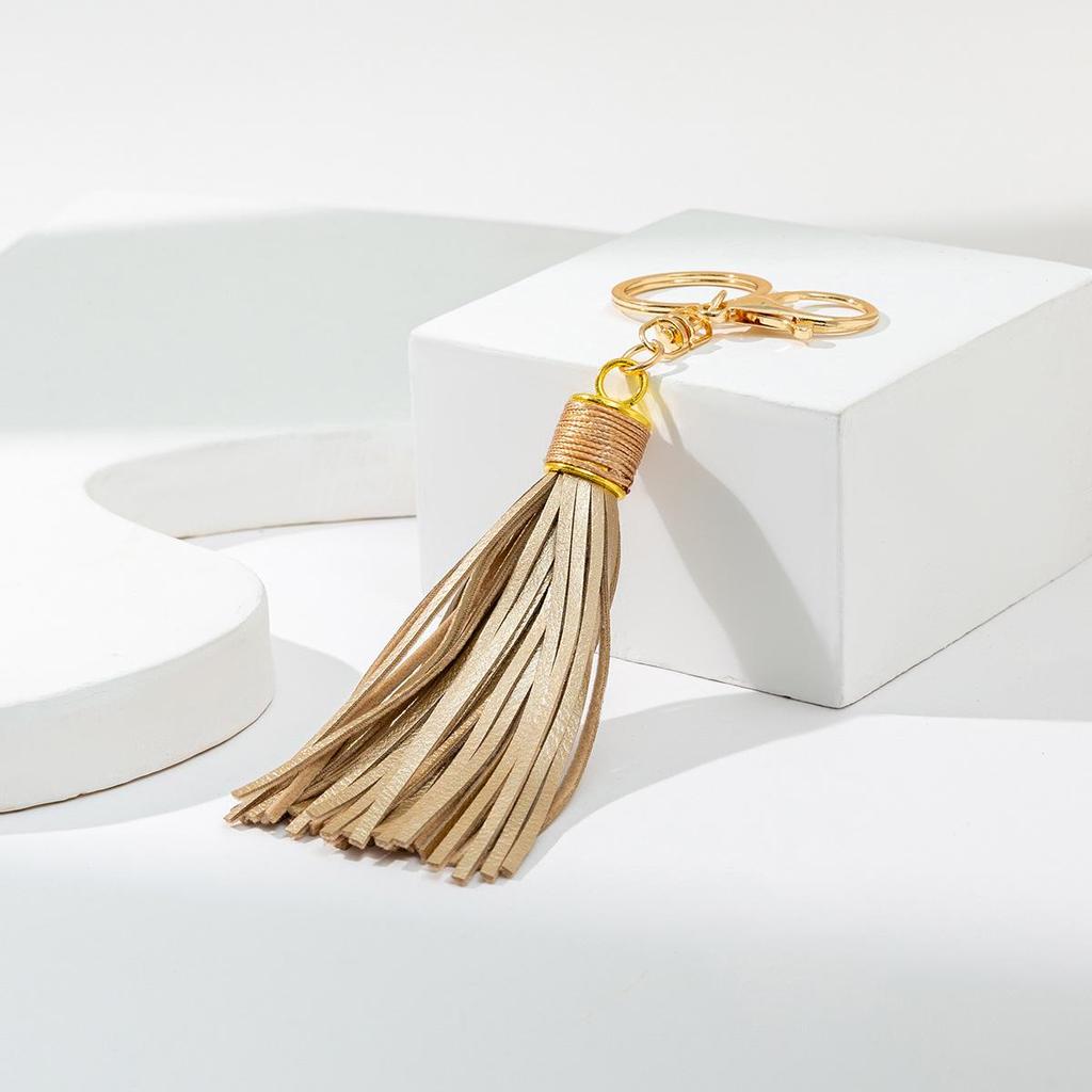 Alloy & Leather Tassel Keychain: Waxed Cord Charm for Women's Bags
