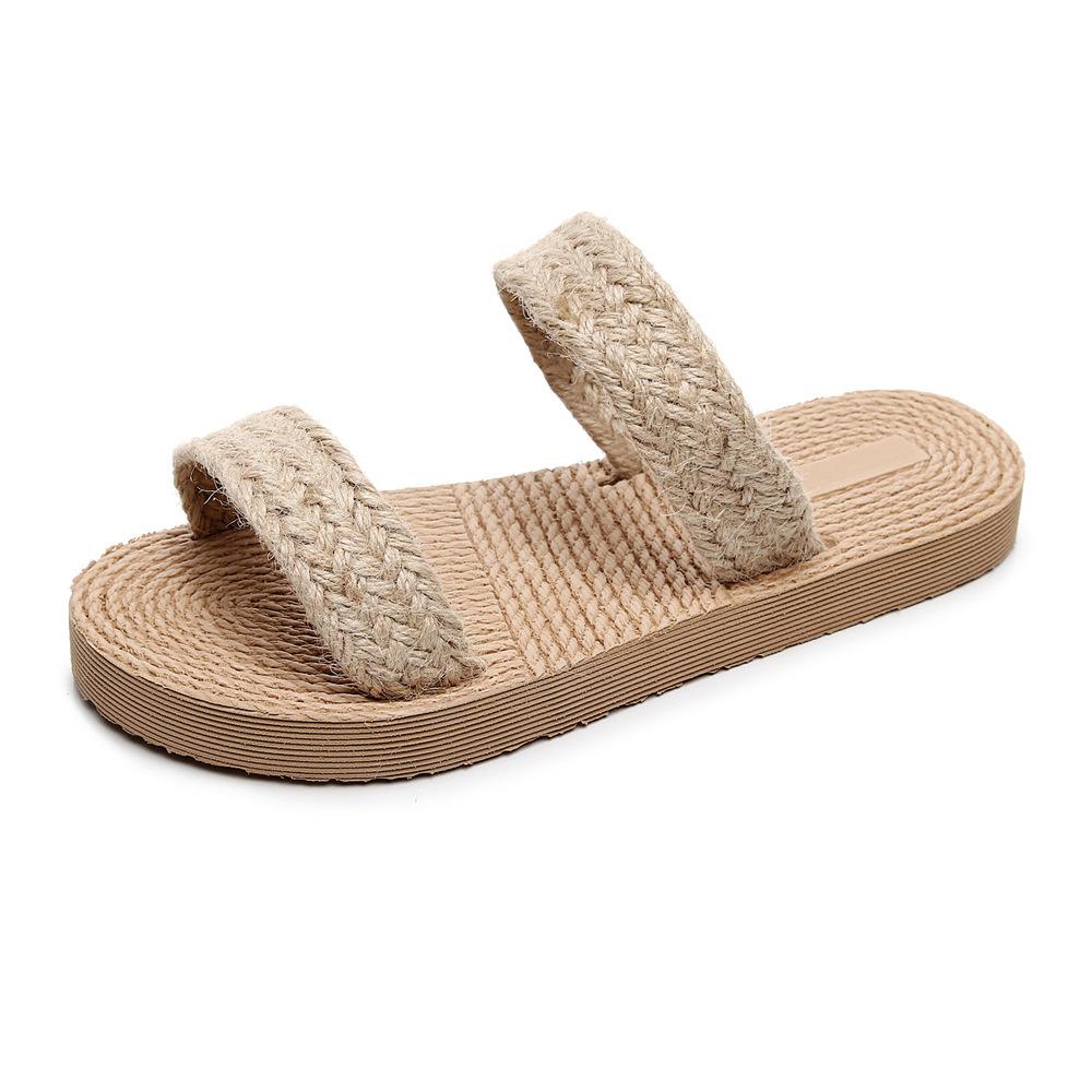 Ethnic Style Imitation Straw Weaving Travel Imitation Hemp Bottom Women's Cool Slippers Han Chao Outer Wear One-word Fashion Beach Girls Slippers