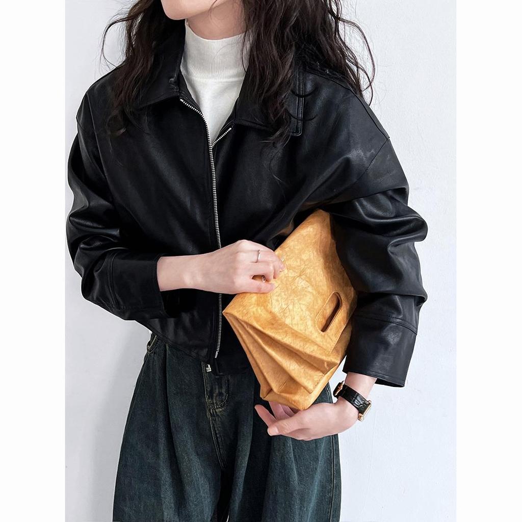 Spring Pu Leather Turn Down Collar Jacket Coat Fashion ZIP Women Classic Jacket Femme Streetwear Women Clothes