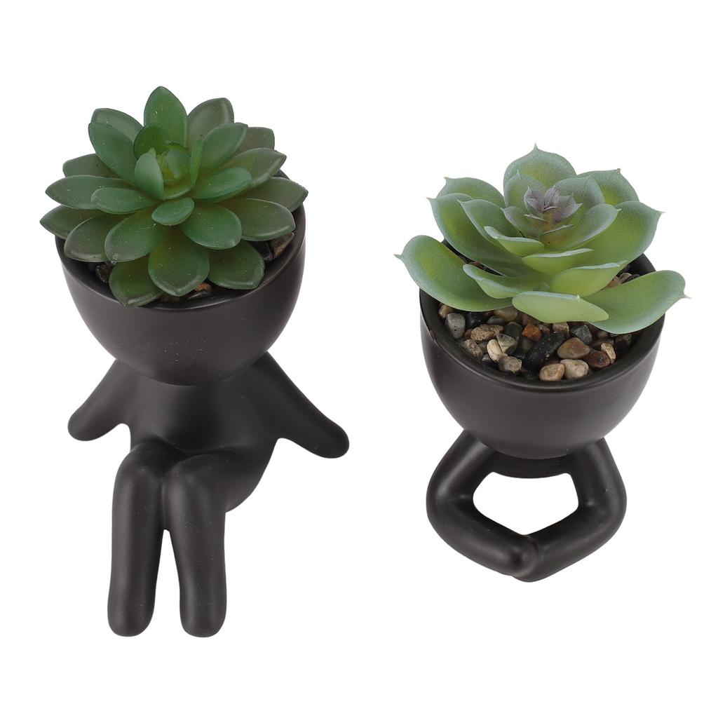 2pcs Artificial Succulent Flower Pot Cute Innovative Human Shaped Mini Fake Succulent Flower Pot for Home Desktop Decor