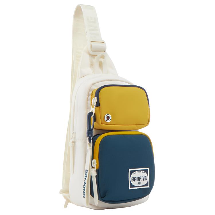 New LiNing BadFive Polyester One Shoulder Crossbody Bag, Sling Bag Unisex Ecru & Beeswax Yellow & Night Navigation Blue ABDV241-2