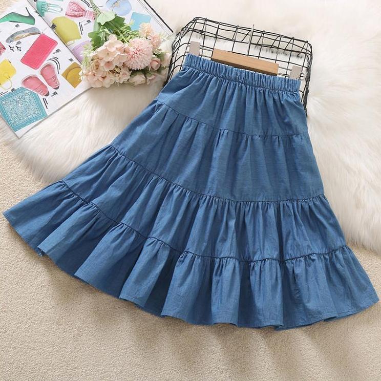 Girls' Denim Skirt Half Skirt Summer Skirt Thin Cake Skirt Little Girls' Pleated Skirt
