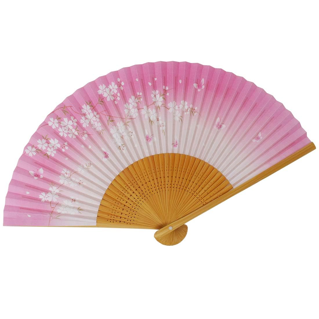 [Стильный кимоно Ироха] Женский складной веер, Ароматизированный, Белый бамбук с резным дизайном вишневого цвета и бабочками