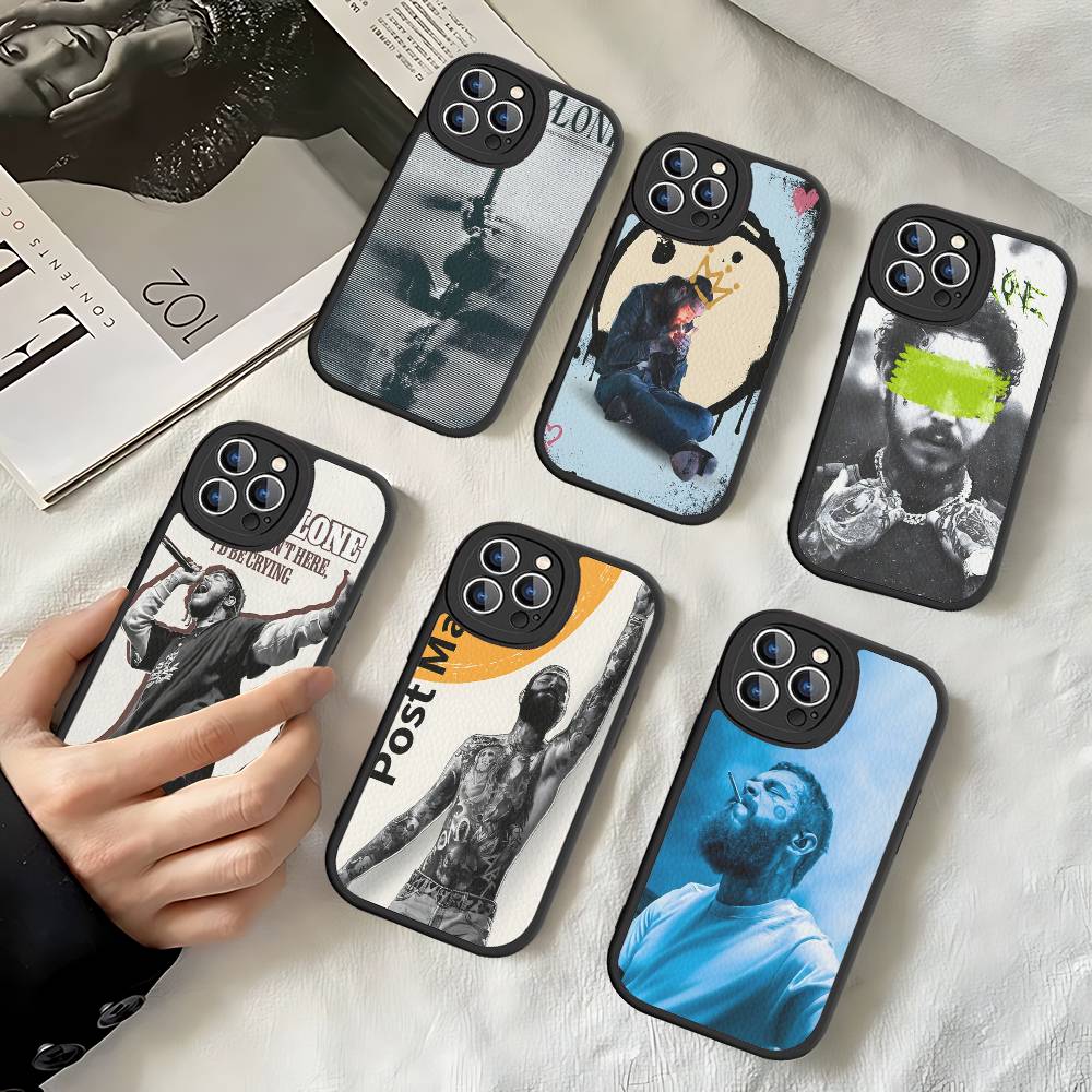 P-post M-Malones singer For iPhone 16 15 14 16E 13 12 11 Pro Max Plus Phone Leather Case