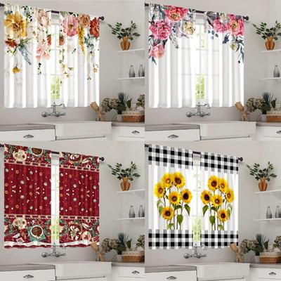 Collection of 2 Modern Style Multicolor Flower Plaid Sunflower Digital Printing Household Decor Rod Pocket Style Curtain Kitchen Curtain Living Room