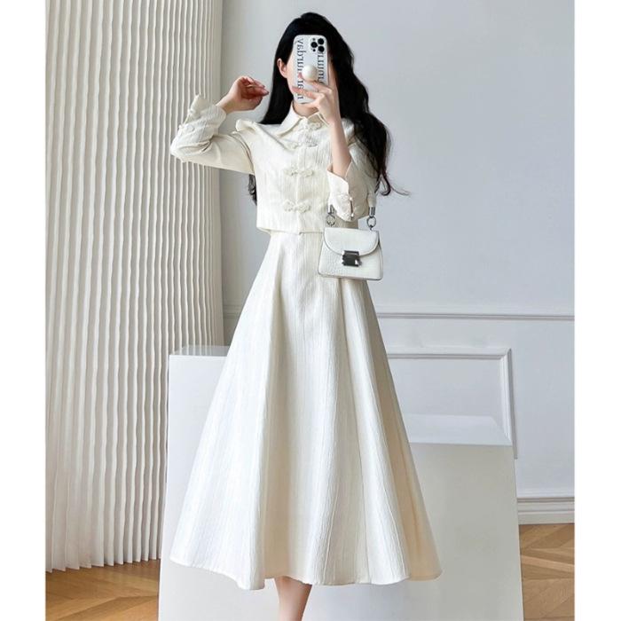 Elegant French-Style Slimming Qipao Skirt Set with Camisole – Spring/Autumn Collection XL