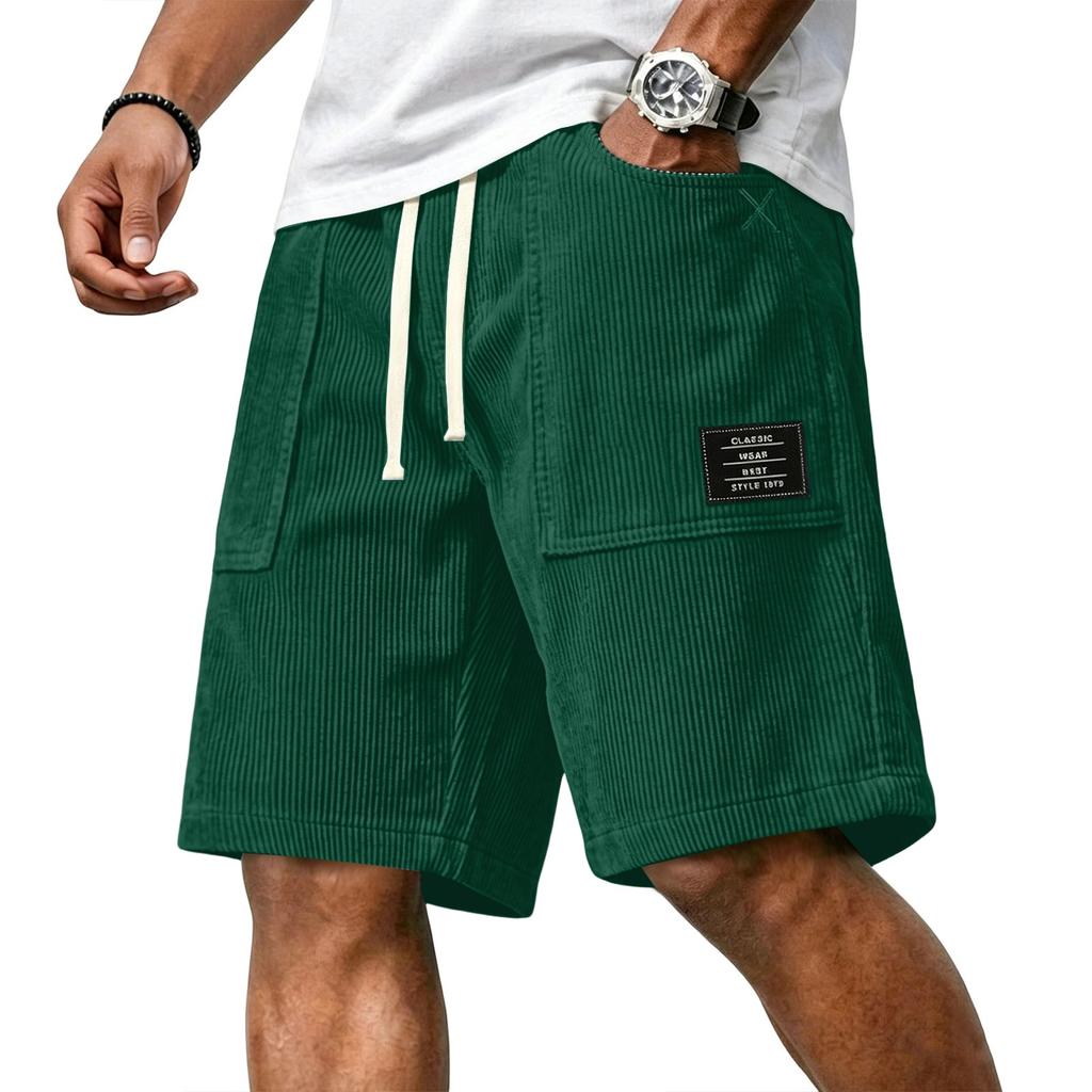 Men's Casual Corduroy Drawstring Shorts Relaxed Fit Lightweight Breathable Fabric Comfortable Waistband Suitable for Daily Wear