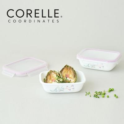 קופסת אחסון מזון מלבנית אטומה Corelle Monteverde San Jose 2 יחידות (1.0 ליטר) מדיח כלים בטוח לתנור לבן