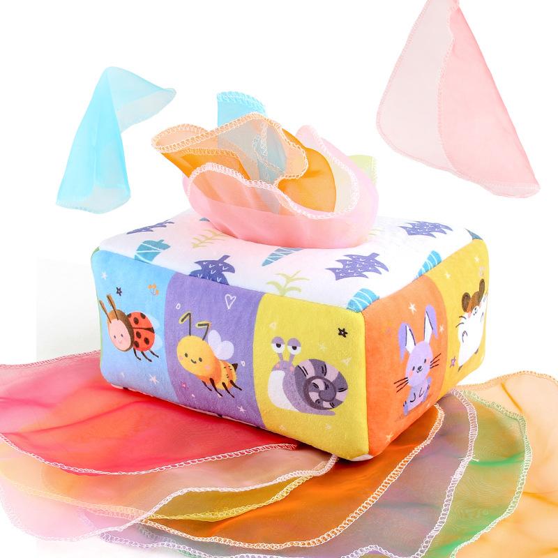 Baby Puzzle Early Education Cloth Book Toy Box Baby Ring Paper Cloth Book Simulation Number Letters Can'T Be Torn And Drawn Tissue Box