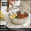 Stainless Steel Korean Double-Ear Single Handle Bowl & Lid for Rice Wine, Instant Noodles, Snacks, Salad - Golden Violent Bear Design.