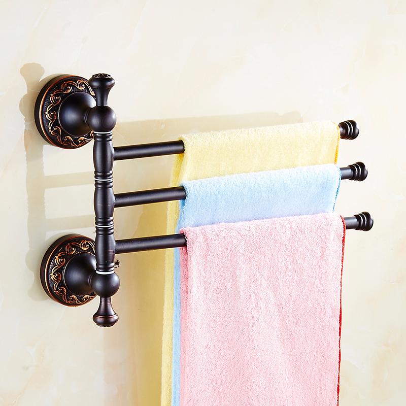 Antique Brass Towel Bar for Bathroom, Wall Mounted, Black Copper Swivel Towel Rack Holder, 3 Arms, 4 Arms
