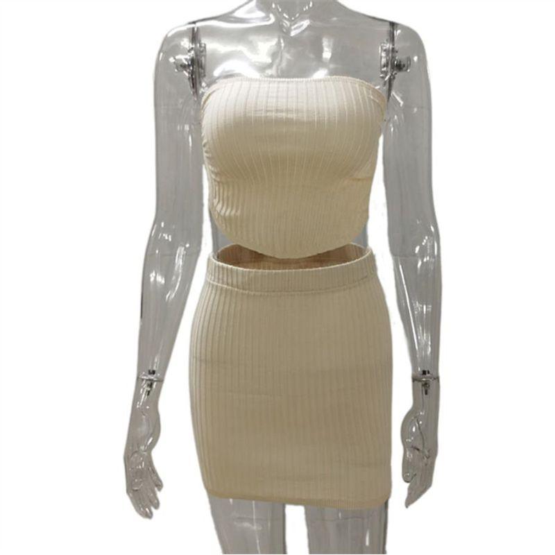 

Европейский и американский сексуальный облегающий костюм-платье с юбкой-обмоткой на груди, комплект из топа-трубы и юбки, платье Khaki L