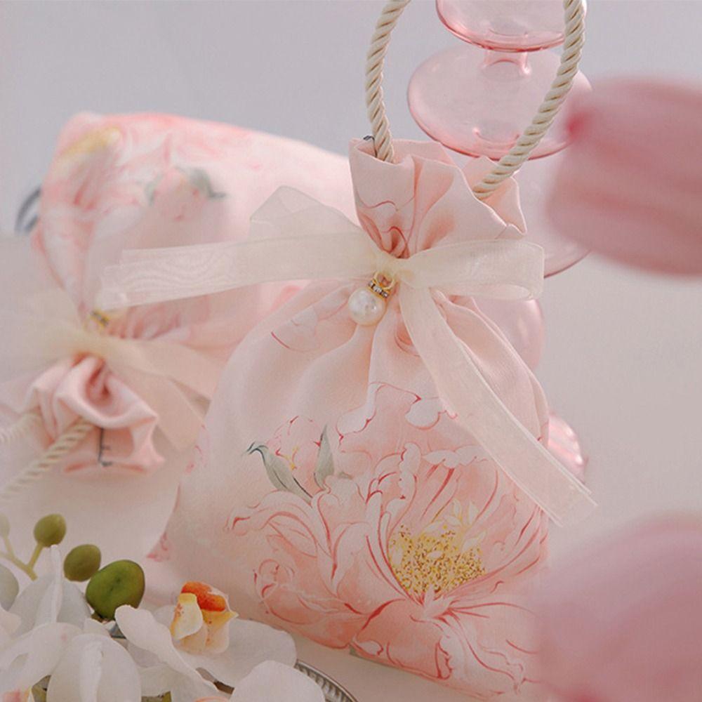 Flower Festive Sugar Bag Korean Style Wedding Candy Bag Fashion Canvas Drawstring Bag  Wedding