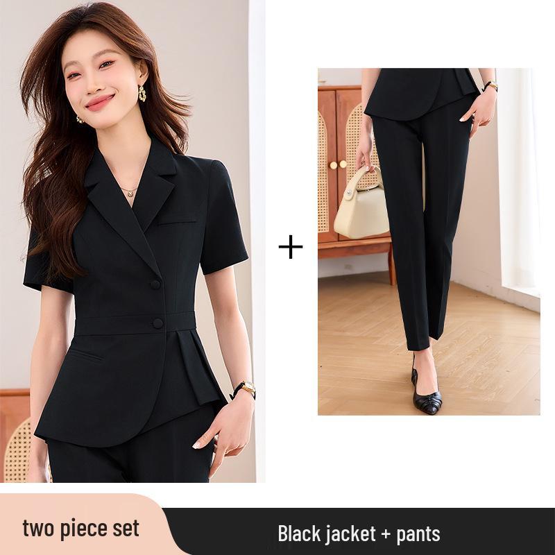 Women's Summer Short Sleeve Suit Set: Front Desk & Jewelry Store Professional Blazer
