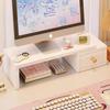 White Computer Monitor Stand with Drawer - Desk Riser for Girls