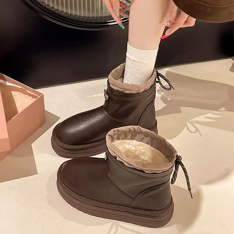 Women's waterproof plus size soft sole heightening winter warm fur one snow boots padded lined ankle boots non-slip hiking sports cotton boots