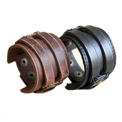 Men's Retro Faux Leather Buckle Punk Cuff Bangle Wristband Bracelet Jewelry