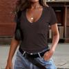 Womens Short Sleeve V Neck T Shirt with Pocket Casual Basic Loose Fit Tee Soft Lightweight Fabric Top