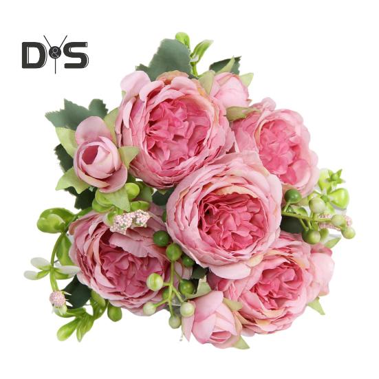 Artificial Peonies Bouquet 5 Heads Fake Flower Bouquet Realistic Faux Silk Flowers for Indoor Outdoor Home Party Decor Wedding