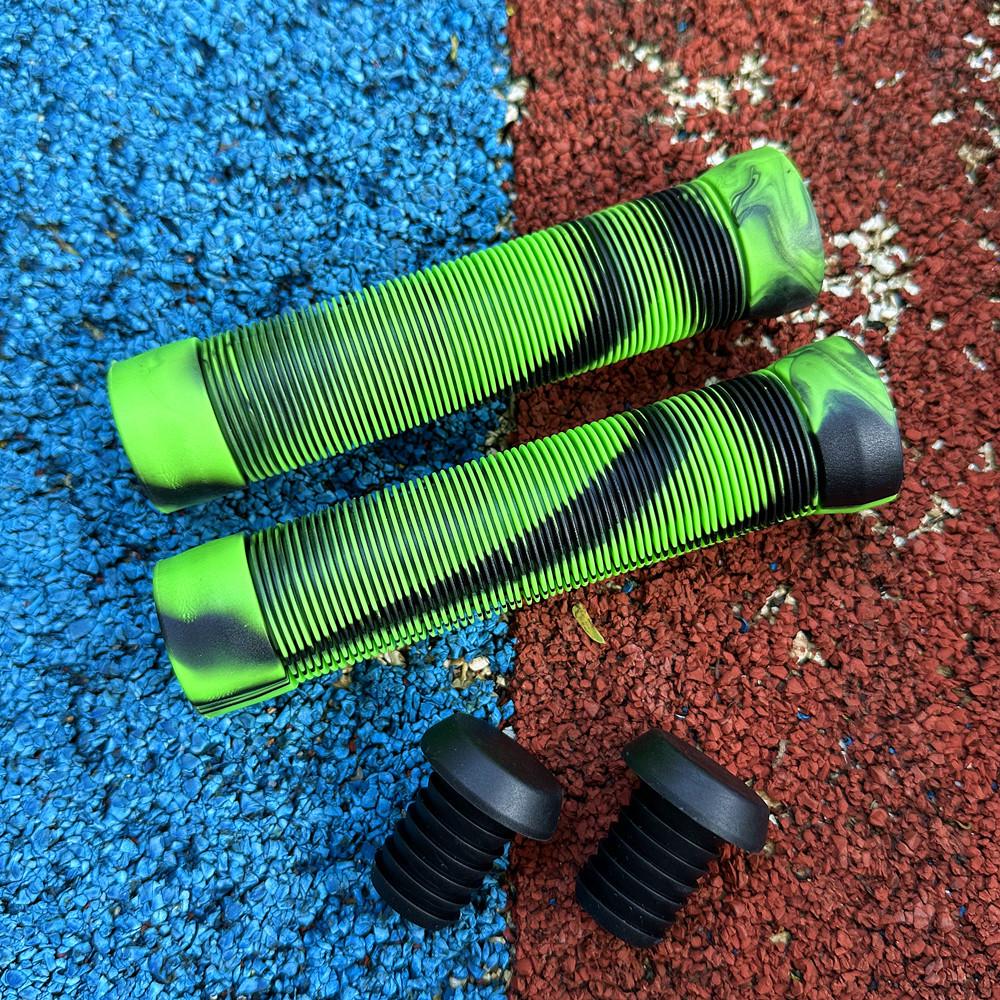 Multicolor Striped Non-Slip Rubber Handlebar Grips - Shock Absorbing & Soft for Mountain Bikes.
