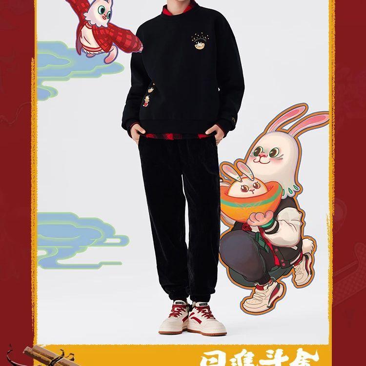 Li-Ning Sports Trend Series New Year Edition Cartoon Print Long-Sleeve Loose Sweatshirt Women Tops Black AWDT074-2