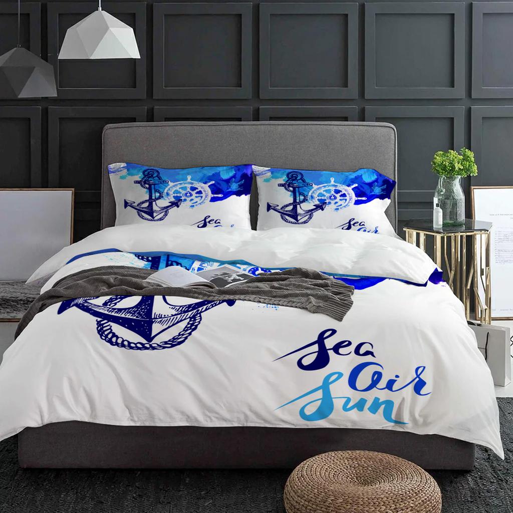 Art Design Blue Anchor Rudder Bedding Set 3pcs Duvet Cover Pillowcase Kids Adult Quilt Cover Double Bed Set Home Textile