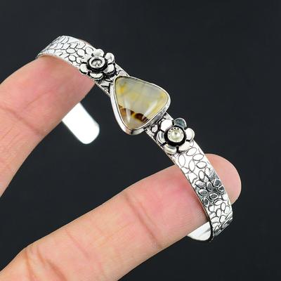 Daughters Day Deal Natural Montana Agate Ethnic Art Deco Bangle Sterling Silver