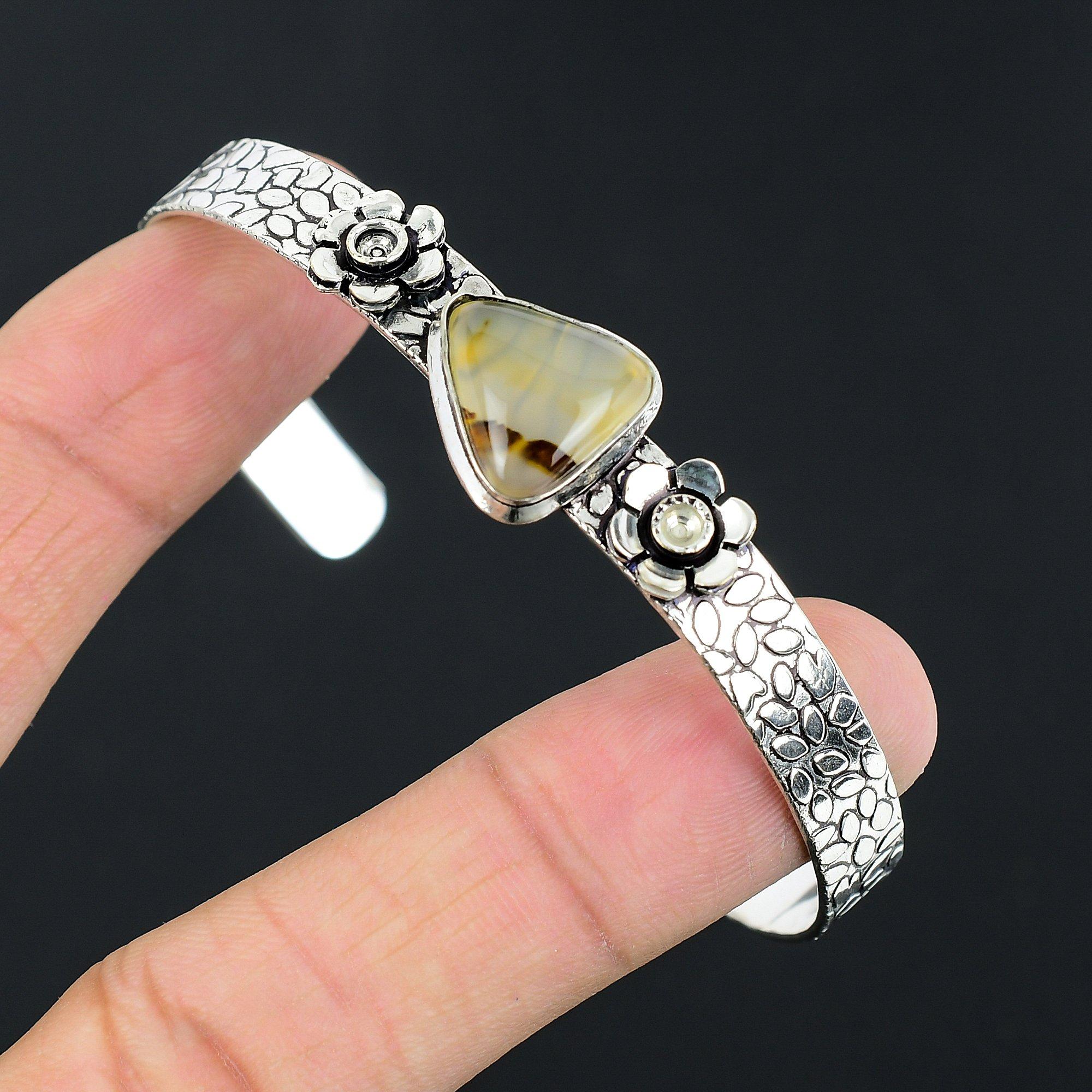 

Daughters Day Deal Natural Montana Agate Ethnic Art Deco Bangle Sterling Silver Adjustable