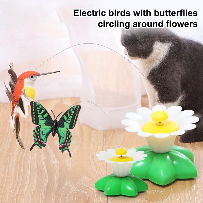 Rotating Electric Flying Bird Teasing Stick Automatically Spins Around Hummingbird Cat Toy Intelligence Training Funny Pet Toys