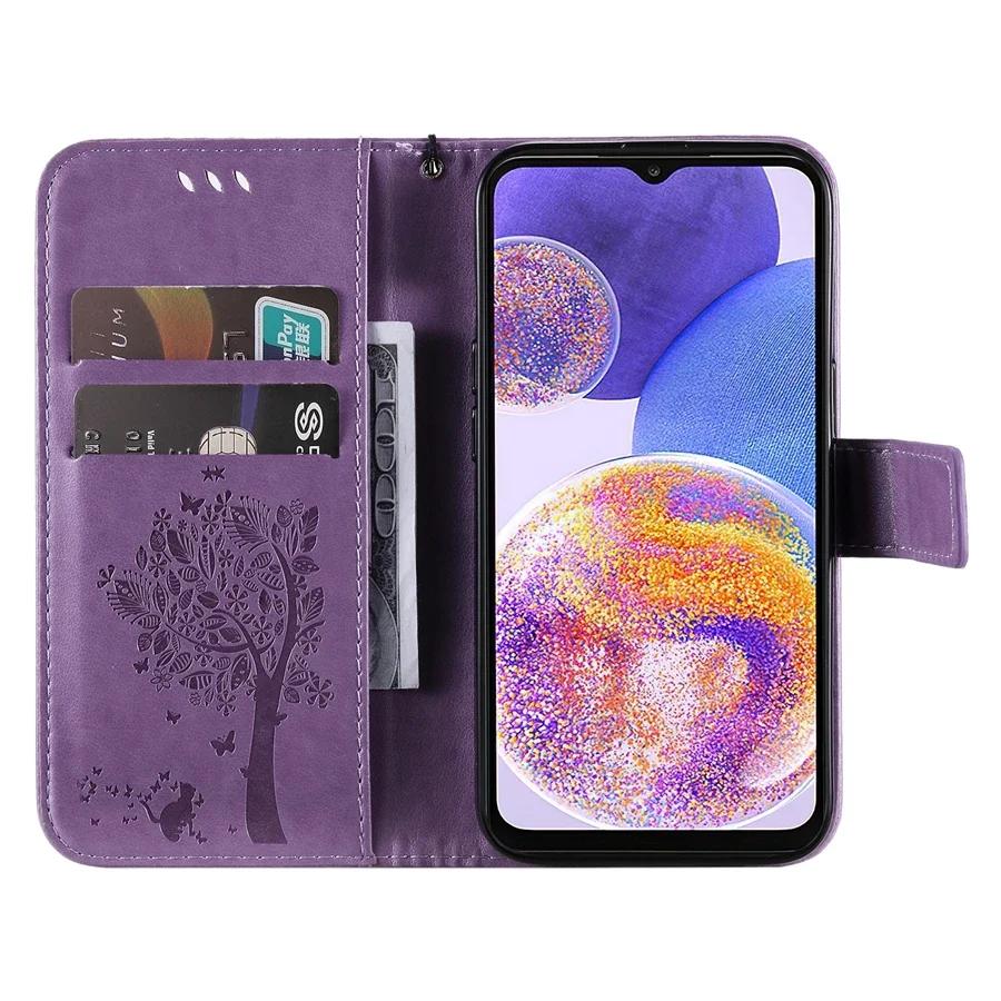 Wallet Tree Embossing Flip Leather Case For Samsung Galaxy A07 A15 A16 A17 A35 A36 A55 A56 S25 Edge S24 S23 S22 S21 Ultra S20 FE