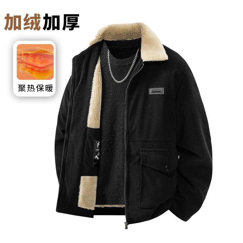 Autumn and winter new casual business jacket men's trend versatile corduroy tooling lamb wool thickened and loose