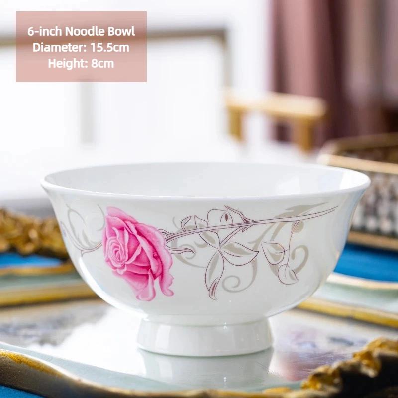Jingdezhen Bone China Noodle Bowl – 6 Inch Heat-Resistant Footed Porcelain Bowl