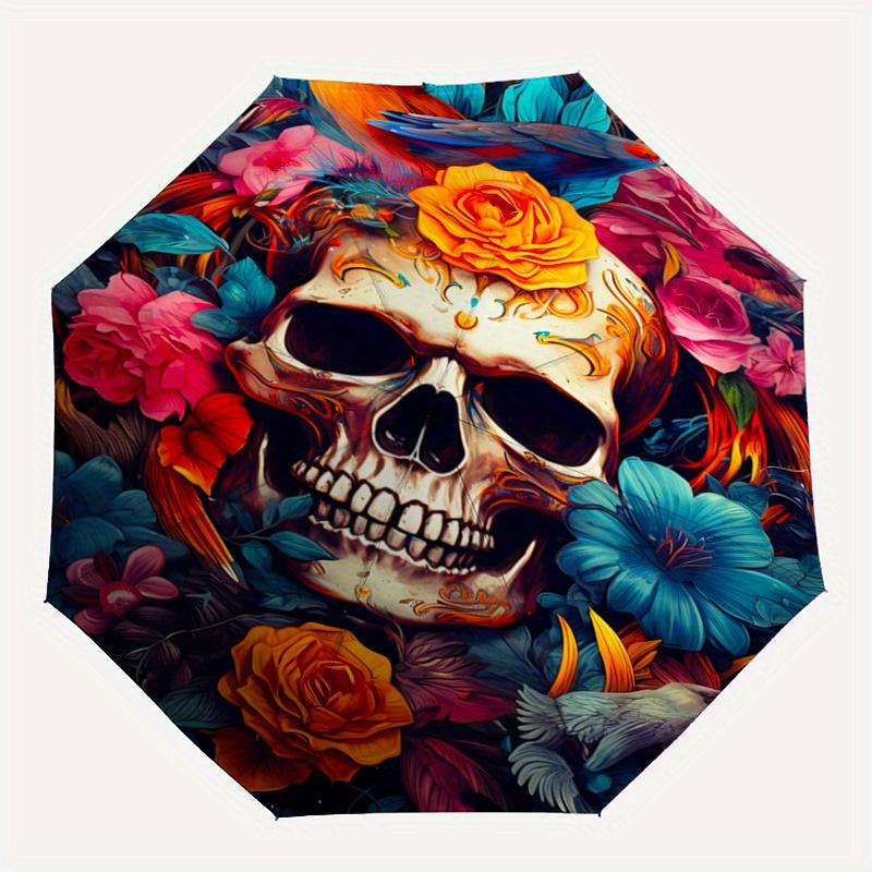 1pc Day of the Dead Theme Automatic Opening and Closing Folding - A Good Choice for Gifts, Fashionable and Convenient Umbrella With Cute Cartoon