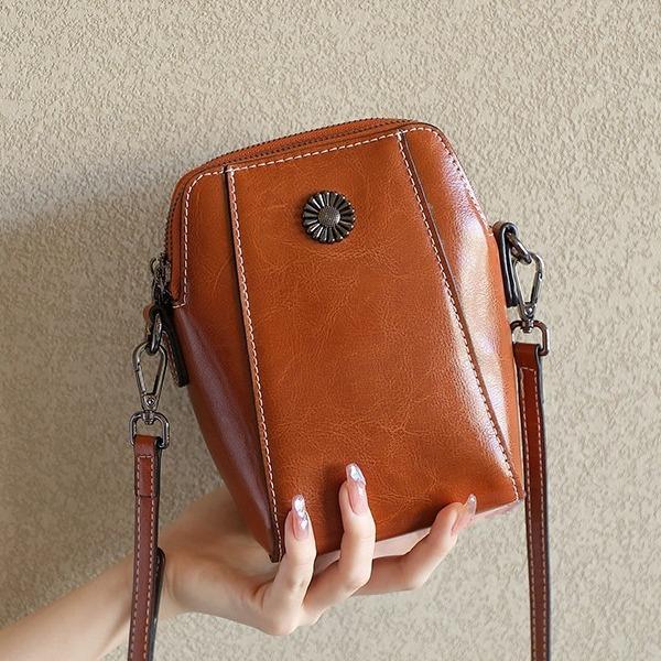 Waxed Leather Small Handbag for Women, Korean Style New Single Shoulder Crossbody Bag, Fashionable Women's Bag, Mobile Phone Bag
