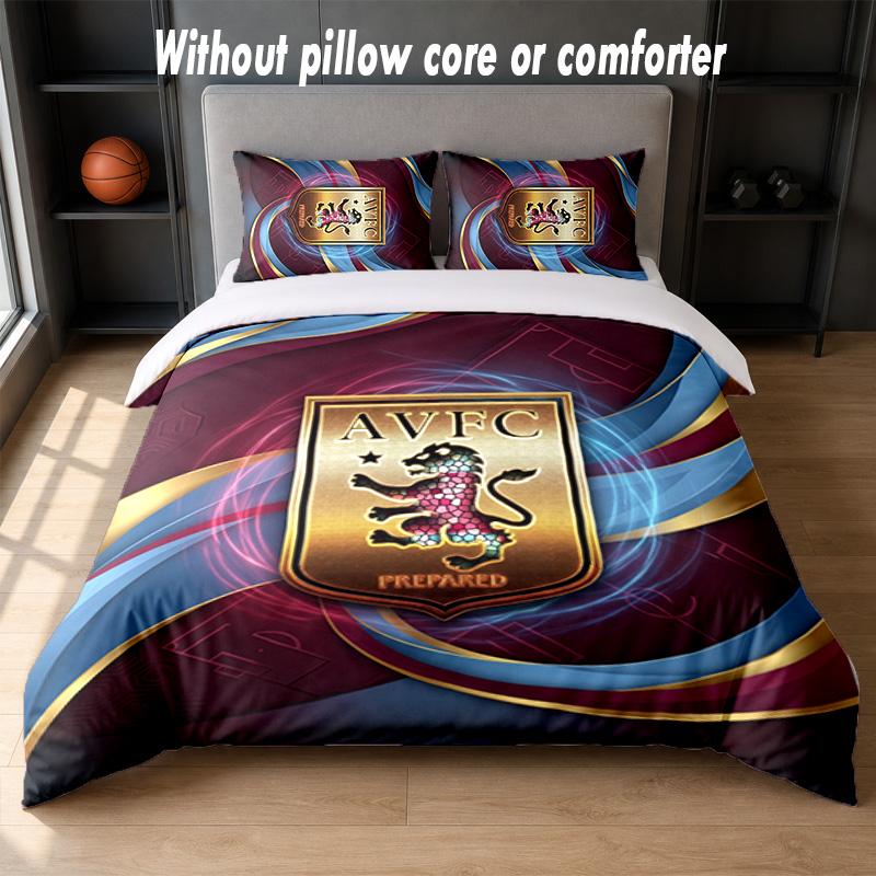 Aston Villa Football Design Bed Bedding Set 1 Duvet Cover + 2 Pillowcases Soft Breathable Household Bed Linens